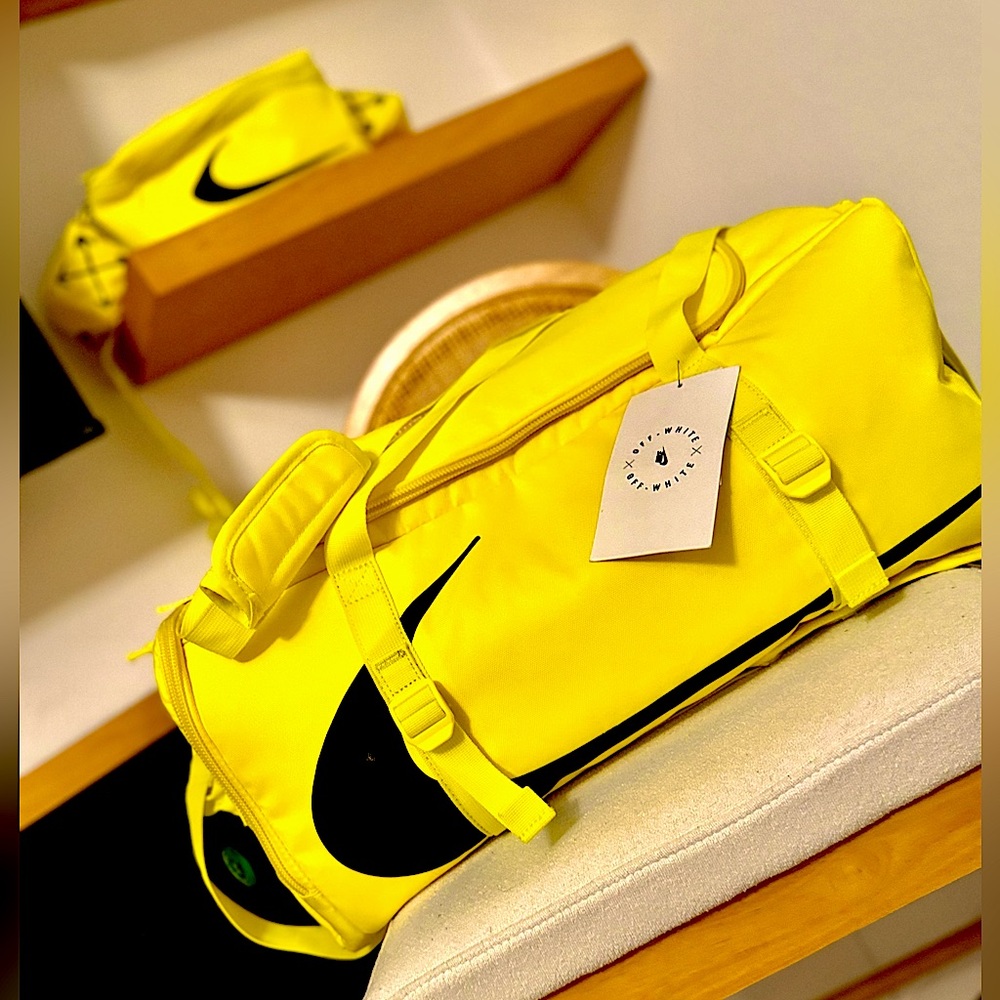Off-White Yellow and Black Duffel Bag with Iconic Design